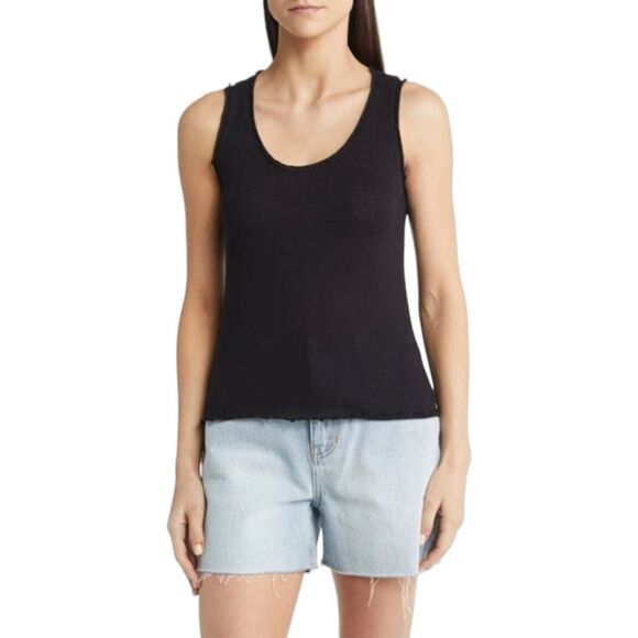TREASURE & BOND Lettuce Edge Pointelle Tank sz S in Black NWT - Picture 1 of 11